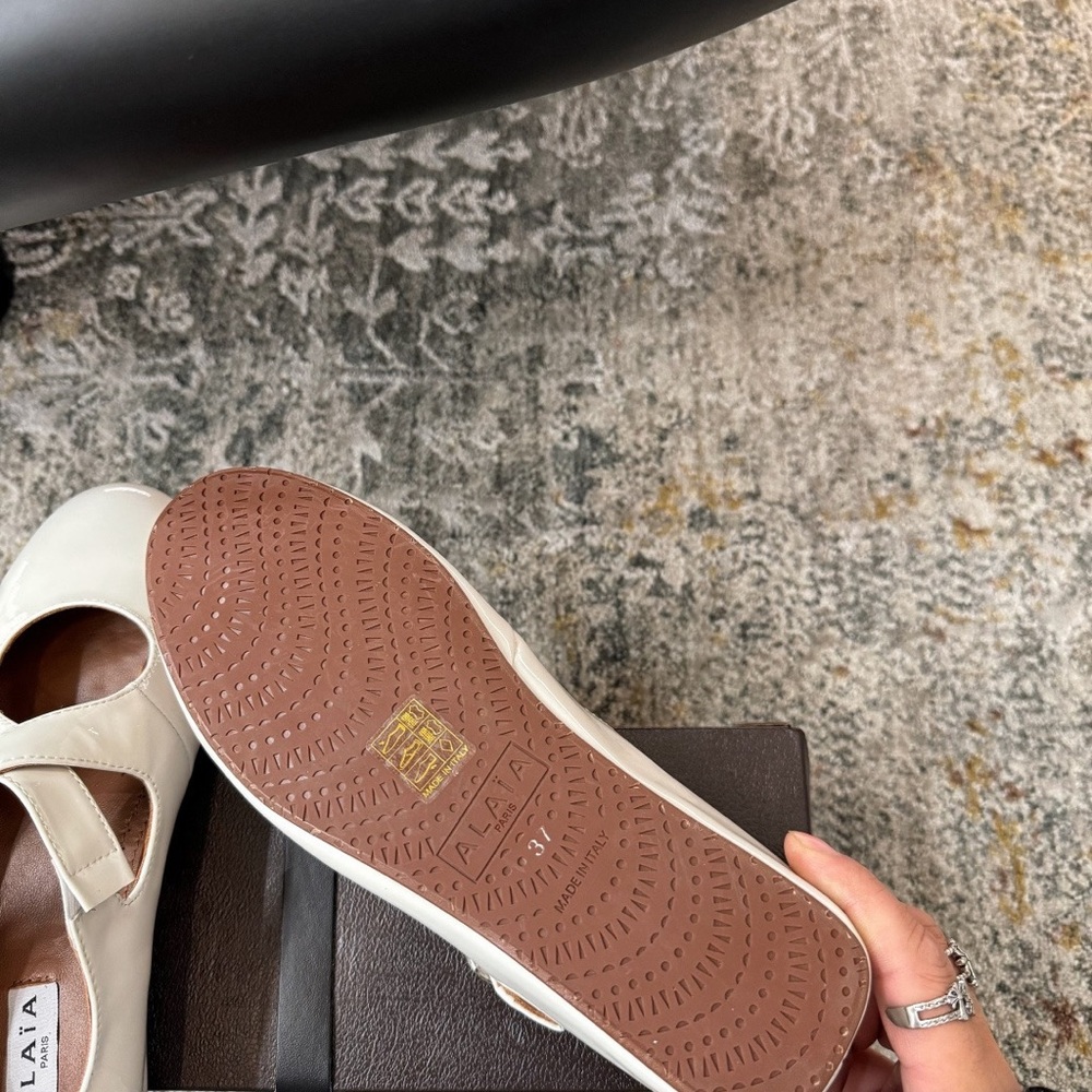 Alaia White Patent Mary Jane Flats with Buckle Strap - Picture 6 of 9